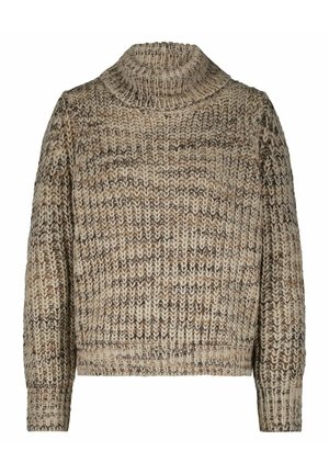 Chunky gebreid coltrui in gemengd beige, bruin en crème garen met lange mouwen en geribde boorden en onderkant.