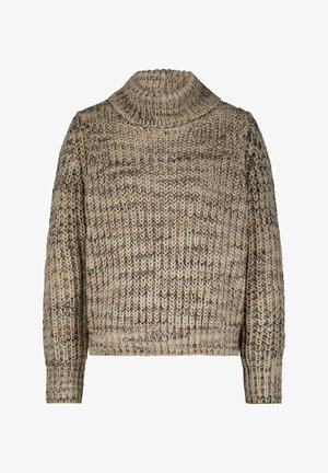 Chunky gebreid coltrui in gemengd beige, bruin en crème garen met lange mouwen en geribde boorden en onderkant.