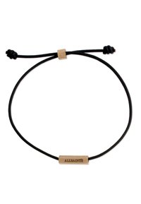 Bracciale in corda nera con un perla cilindrica in metallo incisa con "ALLSAINTS", dotato di nodo scorrevole regolabile per una vestibilità personalizzata.