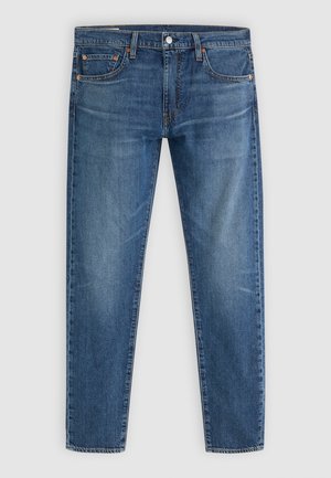 Blauwe denim jeans met een recht gesneden ontwerp, vijf zakken, metalen knoopsluiting en subtiele vervaging. Klassieke stikseldetails overal.
