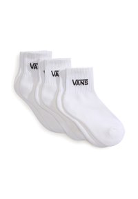 Hvide crew-sokker lavet af bomuldsblanding, med ribbede manchetter og sort "VANS"-logo. Pakke med fire med sømløst tådesign.