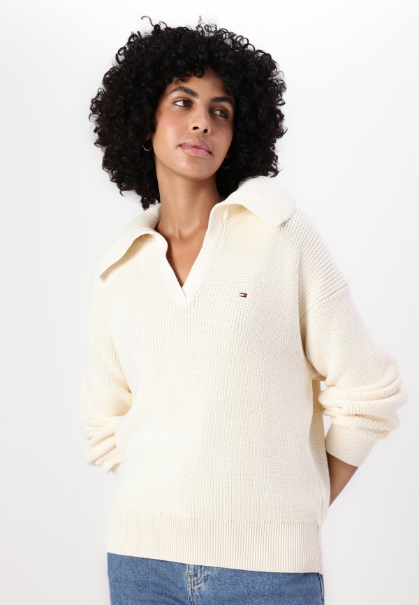 STITCH OPEN POLO - Jumper - ivory petal2