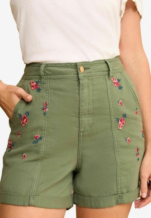 Love & Roses EMBROIDERED UTILITY - Farkkushortsit - khaki green