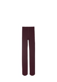 Burgunderfarbene Leggings aus dehnbarem Stoff, mit einer glatten Textur und einem elastischen Taillenbund, im geraden Bein-Design.