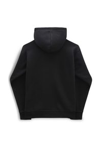 Felpa nera con cappuccio, caratterizzata da maniche lunghe e polsini a costine. Tessuto morbido al tatto, design minimalista, senza loghi o motivi visibili.