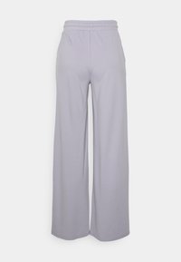Light gray wide-leg pants with an elastic waistband, displayed against a plain white background.