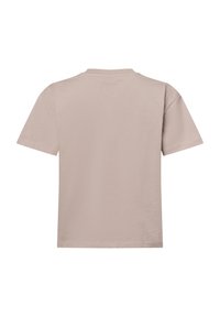 Short-sleeved t-shirt in light beige cotton, featuring a relaxed fit and a classic crew neckline, with a smooth texture and no patterns.