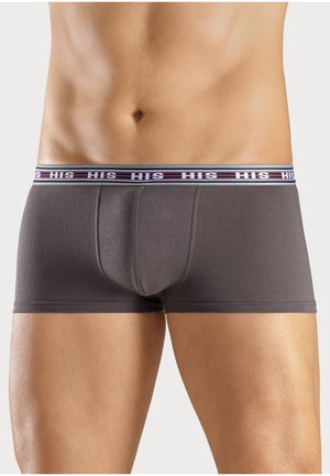 Graue Boxer-Brief mit einem weichen, elastischen Material. Verfügt über einen Kontrastbund mit "HIS"-Logo und mehrfarbigen Streifen.