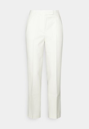 Witte op maat gemaakte broek met een rechte pijpdesign, met een gladde textuur en een minimalistische tailleband zonder zichtbare hardware.
