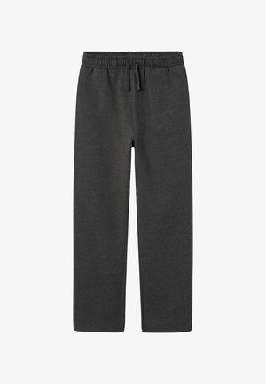 Pantalon de survêtement gris en matériau doux, avec une taille à cordon de serrage, des jambes droites et sans motifs ou accents distincts.
