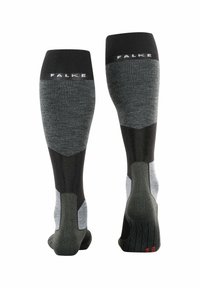 Calze fino al ginocchio con una combinazione di colori nero e grigio, realizzate in un materiale testurizzato con dettagli del logo sulla parte superiore.
