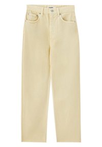 Gelbe Denim-Jeans mit geradem Bein, fünf Taschen, Metallbeschläge für den Verschluss und dezente Used-Optik an den Nähten.