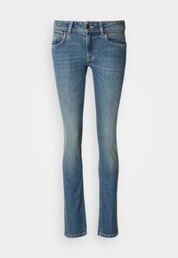 Τζιν παντελόνι από ανοιχτό γαλάζιο denim με ίσια γραμμή, πέντε τσέπες, φερμουάρ και διακριτική ξεθώριαση στους μηρούς.