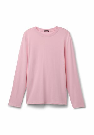 Long-sleeve t-shirt in light pink cotton, featuring a round neckline and a relaxed fit. Smooth texture with no visible patterns or accents.