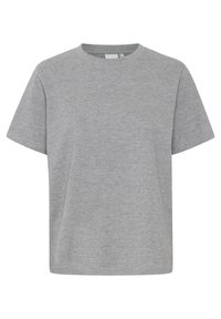Tricou gri cu mânecă scurtă, realizat dintr-un material moale și neted. Are un guler rotund și o croială lejeră, fără modele sau accente vizibile.