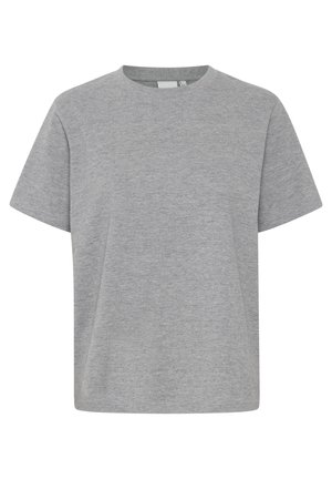 Graues Kurzarm-T-Shirt aus weichem, glattem Stoff. Verfügt über einen Rundhalsausschnitt und eine lockere Passform ohne sichtbare Muster oder Akzente.
