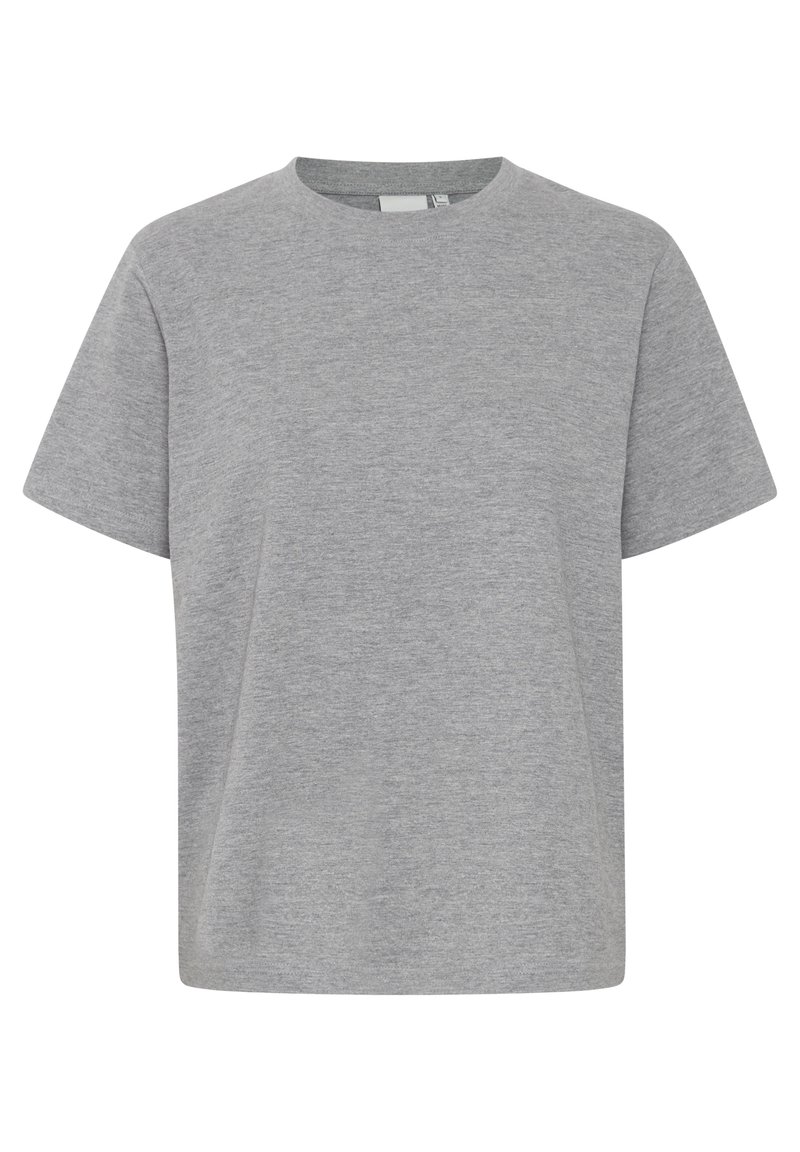 Tricou gri cu mânecă scurtă, realizat dintr-un material moale și neted. Are un guler rotund și o croială lejeră, fără modele sau accente vizibile.