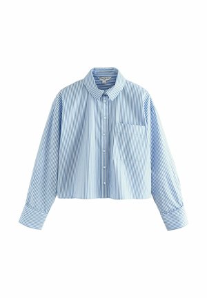 Zkrácená modro-bílá pruhovaná košile, styl button-down, s límečkem a jednou náprsní kapsou. Vyrobena z lehkého materiálu.