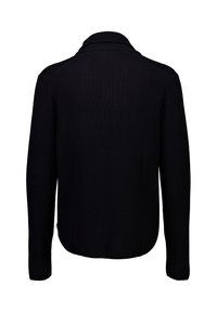 Zwarte geribbelde trui met een sjawlboord, lange mouwen en een afgeronde zoom, met een gestructureerde stof en een getailleerde pasvorm.