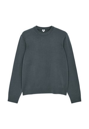 Donkergrijze sweatshirt met ronde hals en lange mouwen, gemaakt van zachte katoenmix, voorzien van geribbelde manchetten en zoom, minimalistisch ontwerp.