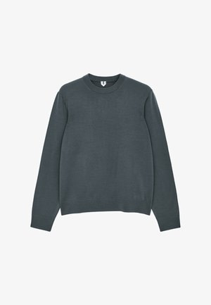 Donkergrijze sweatshirt met ronde hals en lange mouwen, gemaakt van zachte katoenmix, voorzien van geribbelde manchetten en zoom, minimalistisch ontwerp.