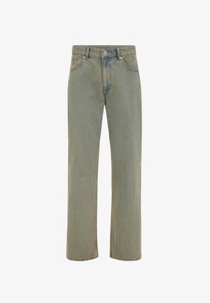 Vintage stila gaiši mazgātas džinsa bikses ar taisnu kāju, augstu vidukli un izšūtām kabatām. Izgatavotas no džinsa ar vieglu izbalēšanu un strukturētu apdari.