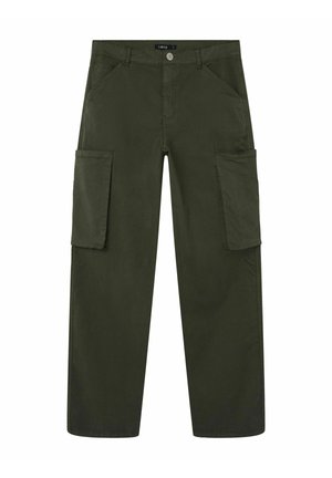 Pantalons cargo vert olive avec une coupe droite, deux grandes poches latérales et une fermeture à bouton. Matériau en coton durable.
