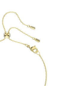 Gouden verstelbare ketting met een ronde schuif, kreeftenbeksluiting en twee cilindrische eindkapjes op een witte achtergrond.