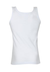 Débardeur blanc avec un design sans manches classique, en coton doux et d'une texture lisse. Aucun motif ou accent visible.