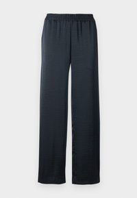 Schwarze weit geschnittene Hose aus glattem, leichtem Stoff. Sie verfügt über einen elastischen Bund für Komfort und hat eine fließende Silhouette.