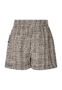 Vævede shorts i sort, hvid og guld med et struktureret mønster. Har en elastisk talje og sidelommer med dekorative knapper.