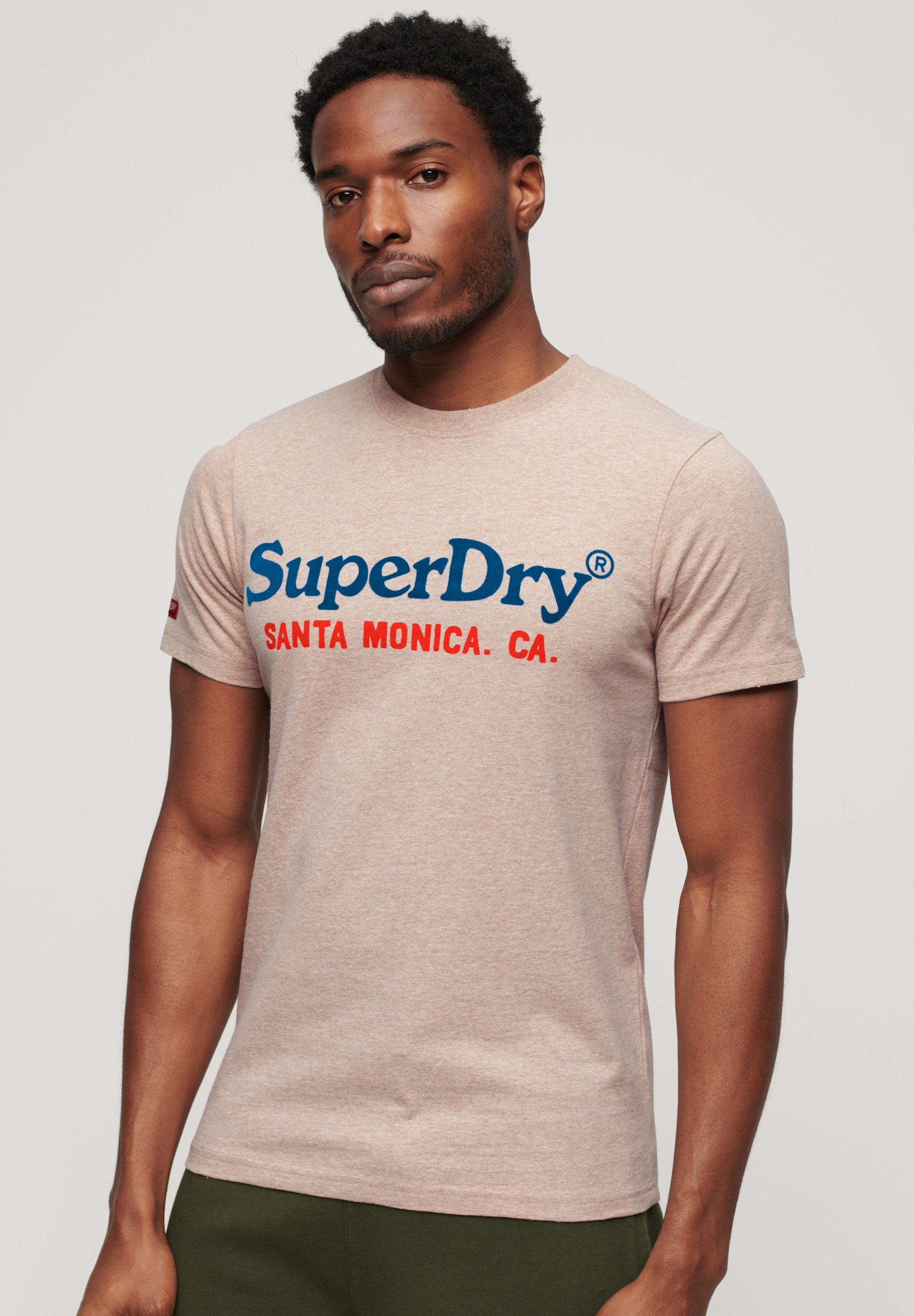 Superdry VENUE DUO LOGO - T-Shirt print - lavin beige marl/beige  