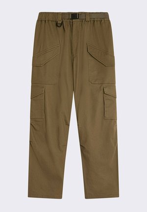 Pantaloni cargo color khaki con vita regolabile, caratterizzati da molteplici ampie tasche, una vestibilità comoda e tessuto di cotone morbido.