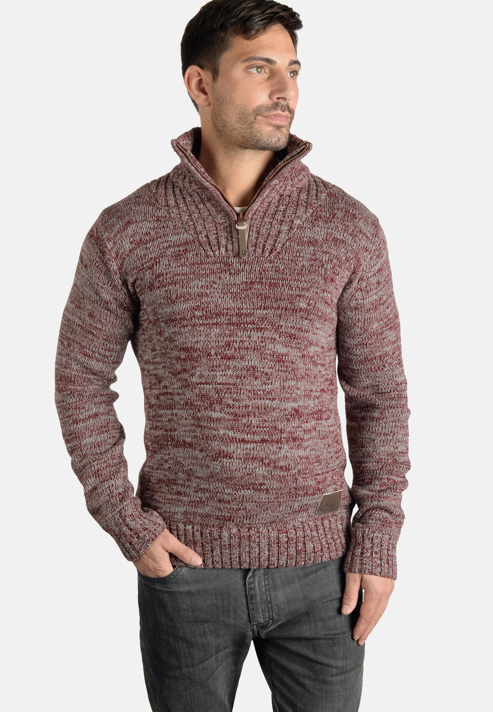 Pull Col Camionneur Homme - 100% Coton - Maille Chinée - Fermeture éclair - Coupe Regular