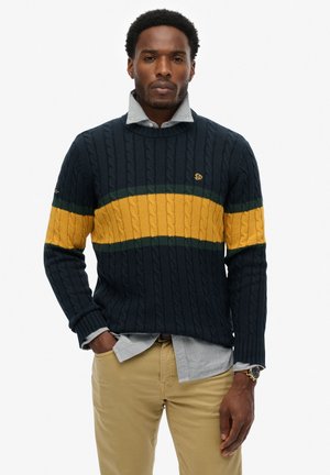 STRIPE CABLE  - Strickpullover - eclipse navy track gold