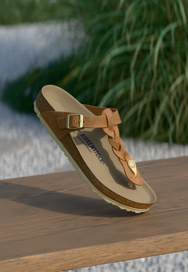 GIZEH BRAIDED REGULAR - Pantolette flach - cognac