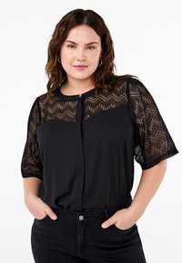 Zizzi MIT KURZEN ÄRMELN - Blúzka - black