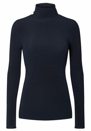 Langarm turtleneck top in marineblauw, gemaakt van zachte stof met een aansluitend ontwerp en een gladde textuur. Eenvoudig en veelzijdig.