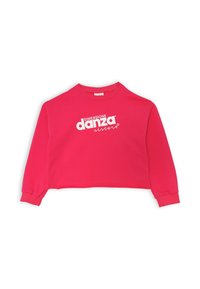Felpa rosa a maniche lunghe e taglio corto con scollatura a girocollo. Presenta la scritta bianca "DIMENSIONE danzA sisters" sul davanti. Tessuto morbido al tatto.