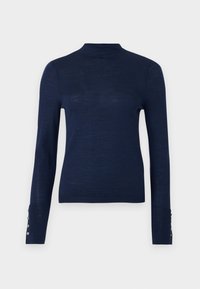 Merino Wool Button Sleeve Mockneck Top - Jumper - dark blue