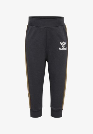 Donkergrijze sweatpants van een katoenmix, met gouden zijstrepen, wit logo aan de voorkant, elastische tailleband en aangesloten enkels.