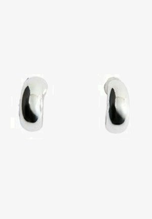 Paire de petites boucles d'oreilles créoles en argent lisse et poli avec un design arrondi légèrement incurvé.