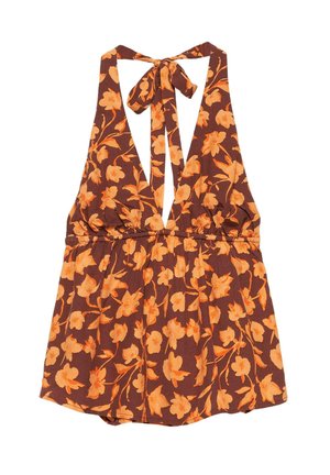 PULL&BEAR, FLORAL HALTER TOP - HALTER TOP - Blouse - brown
