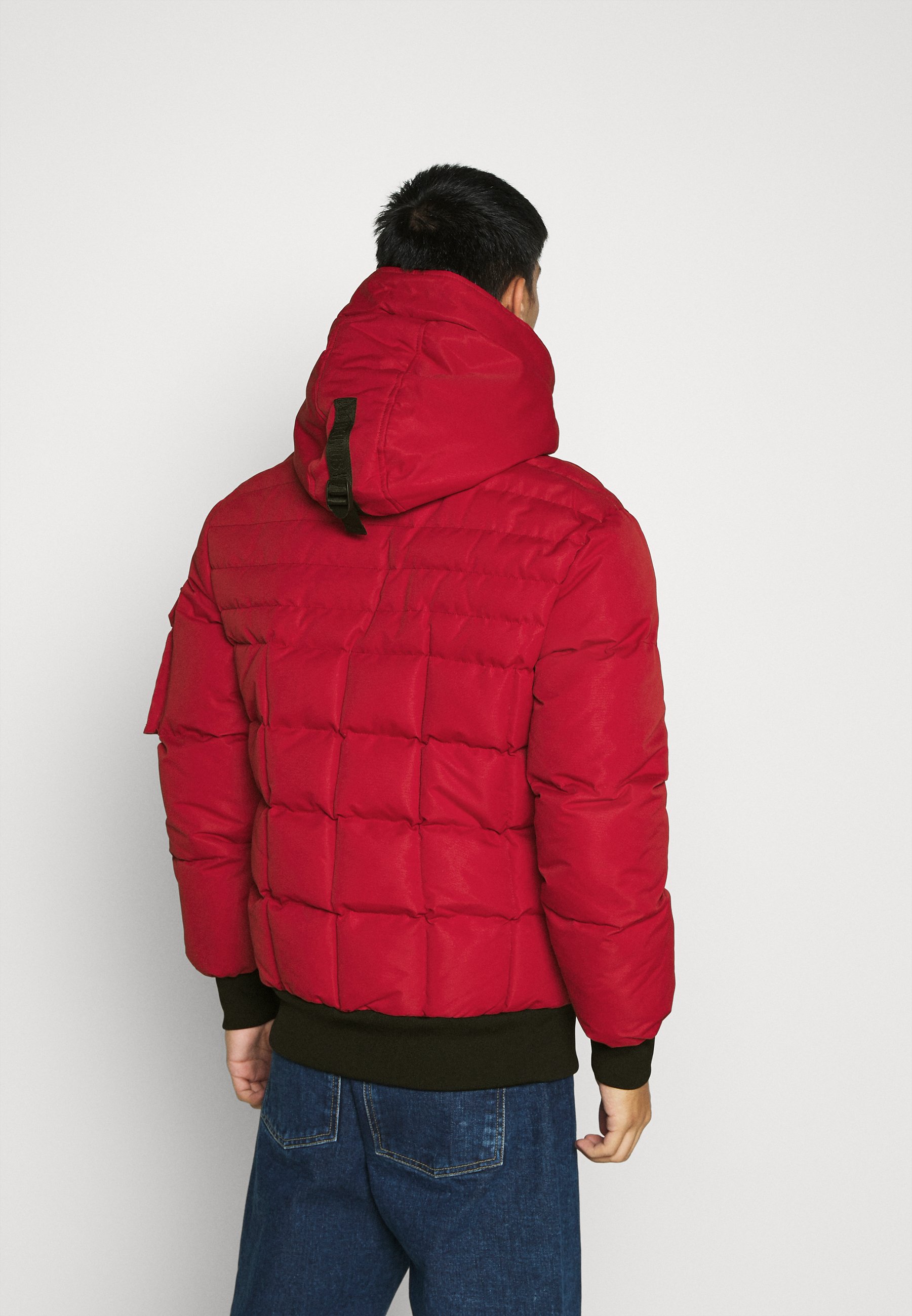 red bomber puffer jacket