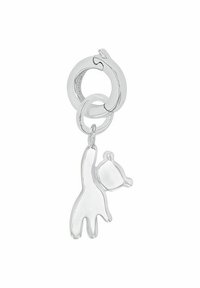 Der silberne Metallanhänger zeigt ein stilisiertes Handdesign mit einer kleinen runden Oberseite. Glatte Textur mit polierter Oberfläche und minimalistischer Gestaltung.