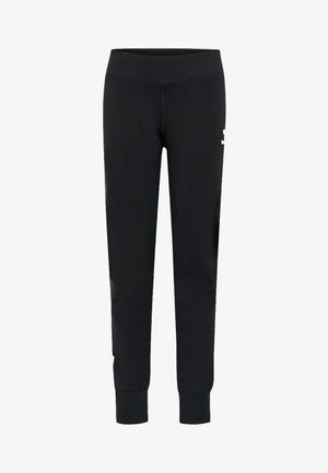 Pantalones de chándal negros hechos de una suave mezcla de algodón, con una cinturilla plana, piernas ajustadas y un detalle de logo en el lado.