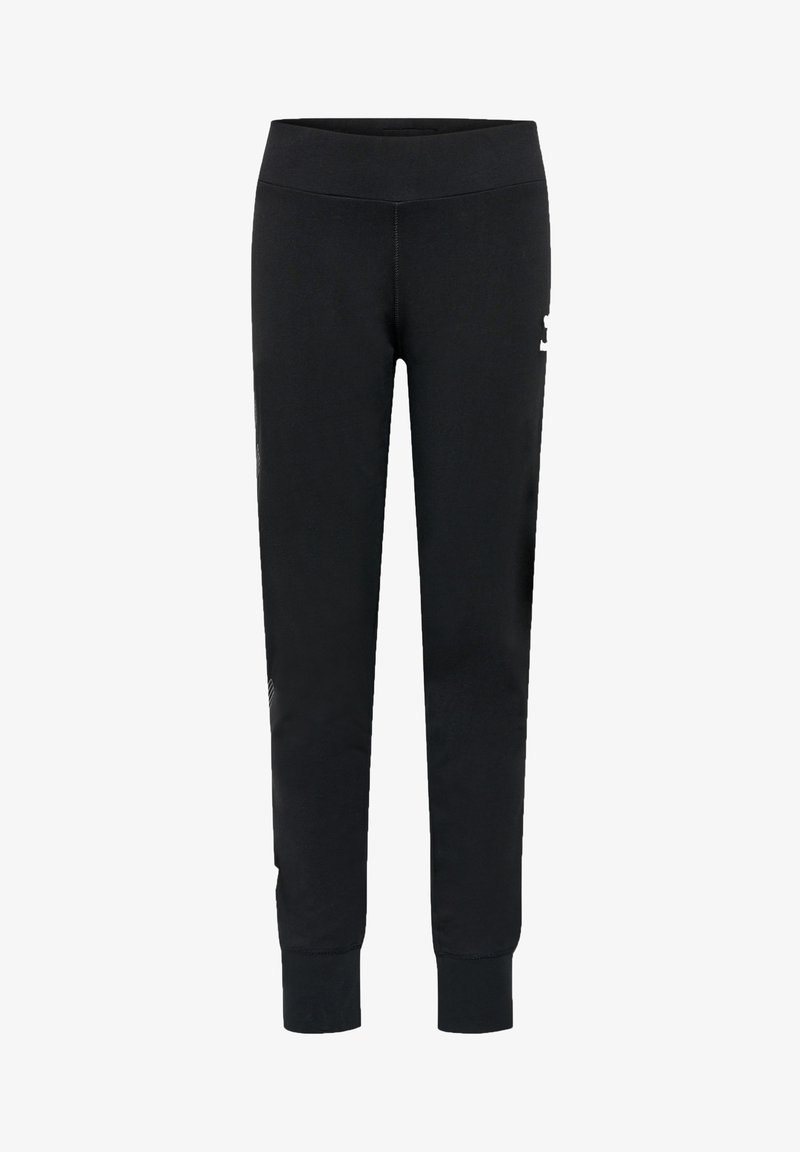 Svarta sweatpants i mjuk bomullsmix, med platt midjeband, avsmalnande ben och logotypdetalj på sidan.