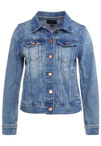 Modrá denimová bunda s klasickým designem. Obsahuje dvě náprsní kapsy, zapínání na knoflíky a kontrastní švy. Oldschool textura a opotřebované detaily.