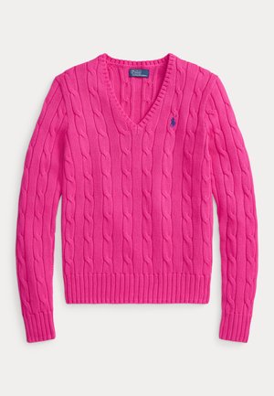 CABLE-KNIT COTTON V-NECK SWEATER - Džemper - accent pink