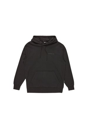 Sort hætte sweatshirt lavet af blødt stof. Har en frontlommeslids, ribbede manchetter og snore i hætten. Minimal branding.